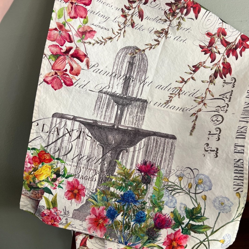Michel Design Works Floral Tea Towels Set Of 3 Botanical Script Cotton Kitchen